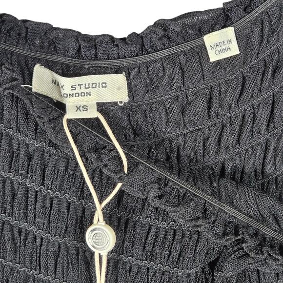 Max Studio Black Smocked Maxi Dress XS Flutter Sleeve Tiered Boho Whimsigoth - Picture 6 of 12